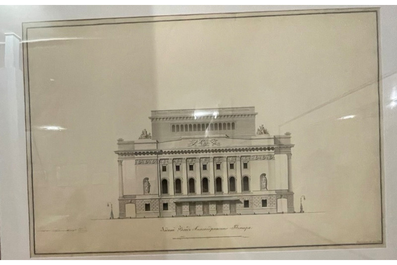 Александринский театр в Петербурге, продольный разрез по главной оси. Российская империя, 1828, НИМ РАХ
